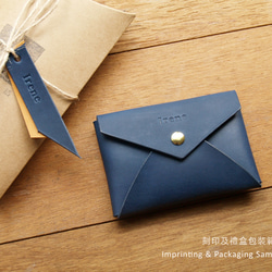 Leather Card Case / Coin Case ( Custom Name ) - Navy Blue 6枚目の画像