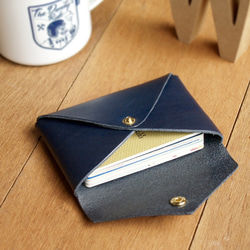 Leather Card Case / Coin Case ( Custom Name ) - Navy Blue 5枚目の画像
