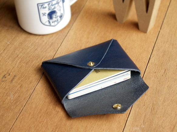 Leather Card Case / Coin Case ( Custom Name ) - Navy Blue 5枚目の画像