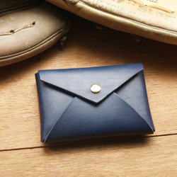 Leather Card Case / Coin Case ( Custom Name ) - Navy Blue 8枚目の画像