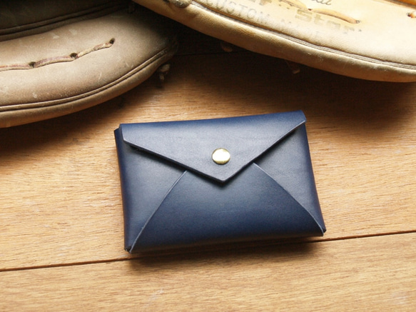 Leather Card Case / Coin Case ( Custom Name ) - Navy Blue 8枚目の画像