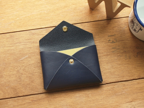 Leather Card Case / Coin Case ( Custom Name ) - Navy Blue 9枚目の画像