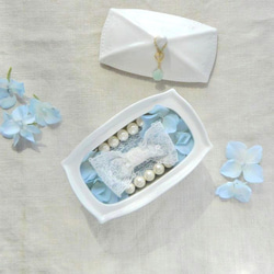 サムシングブルー　アジサイとチュールリボンのリングピロー 1枚目の画像