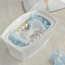 サムシングブルー　アジサイとチュールリボンのリングピロー 2枚目の画像