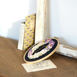 クレ・ドゥ・ボヌール（鍵と白ピンク小花の刺繍枠リース） 5枚目の画像