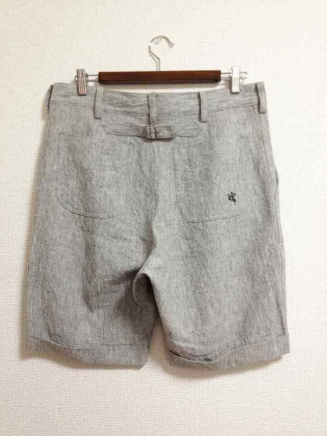 ハーフ丈のリネンワッシャーパンツ　ライトグレー