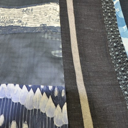 スカーフと　藍染・友禅色々小紋着物リメイクスカート約８３　裏付 3枚目の画像