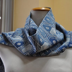 スカーフと　藍染・友禅色々小紋着物リメイクスカート約８３　裏付 4枚目の画像
