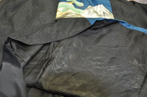 一富士　二鷹　三貴女　黒・エメラルドブルー色　鷹着物リメイクスカート・ショールベスト 5枚目の画像