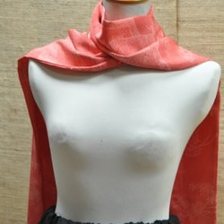 サーモンピンクの銘仙、リメイクスカート　とスカーフ 3枚目の画像