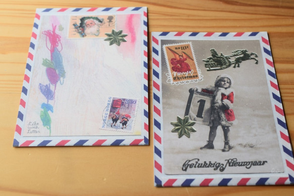 【再販】クリスマスカード５枚セット　⁂エアメールコラージュ編 1枚目の画像