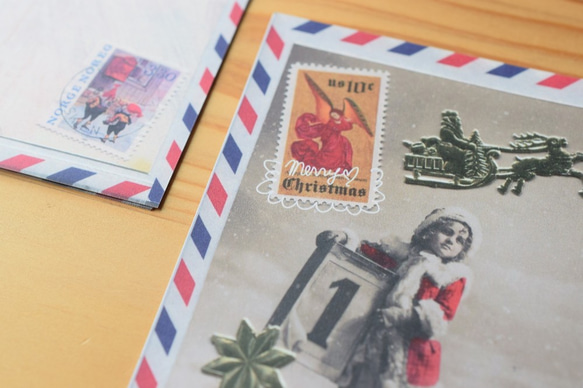 【再販】クリスマスカード５枚セット　⁂エアメールコラージュ編 2枚目の画像