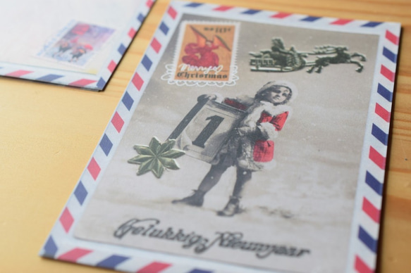 【再販】クリスマスカード５枚セット　⁂エアメールコラージュ編 3枚目の画像