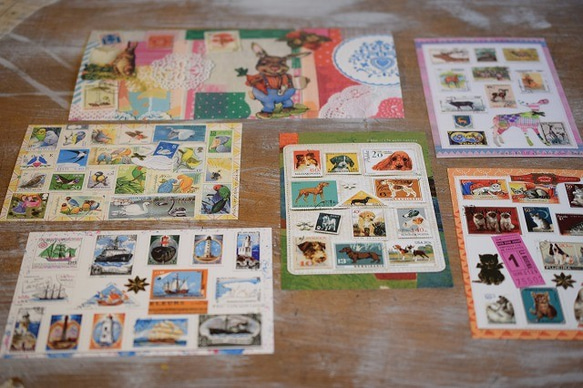 切手のコラージュCARD＊6枚セット＊ 2枚目の画像