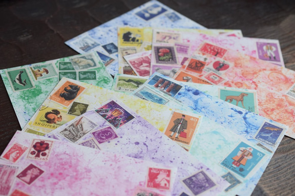 小さなレターセット＊古切手のコラージュ 2枚目の画像