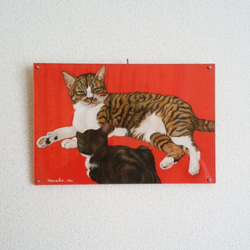 猫イラスト「マルコとちいさいハナ」原画（アクリル板付き） 1枚目の画像