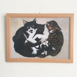 猫イラスト「なかよし四ひき」複製画 2枚目の画像