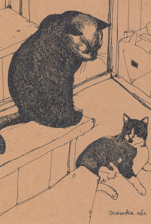 猫の階段（ペン画） 2枚目の画像