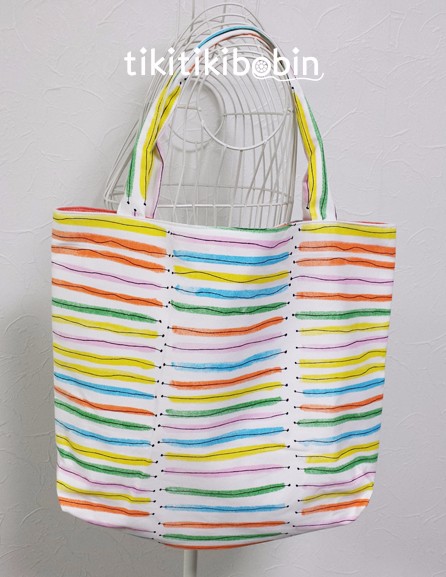 カラフルストライプのデカトート トートバッグ チキチキボビン