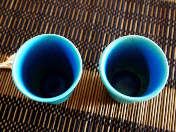 ターコイズブルーのミニカップ　2個セット 3枚目の画像