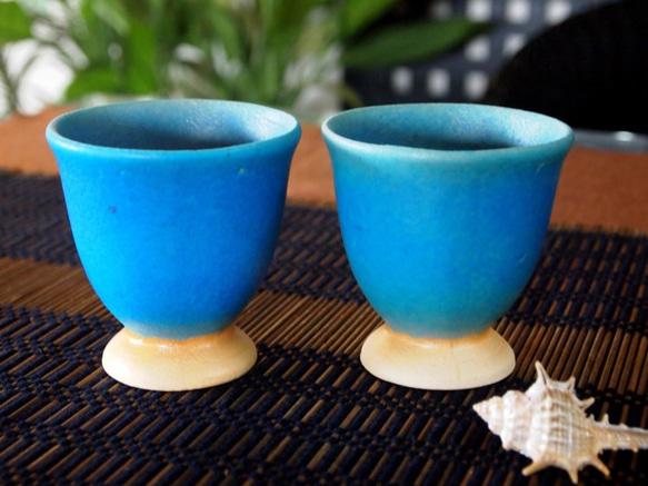 ターコイズブルーのカップ 2個セット 2枚目の画像