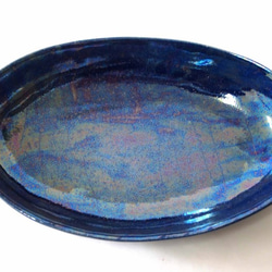 青いパールの楕円皿 2枚目の画像