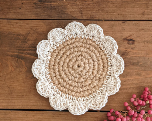 No.19マクラメ編み麻紐コースターset メール便対応 コースター マクラメ 編み コットン 丸形 約 W