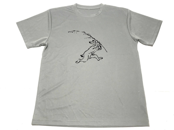 グレー 笹追い ウサギ 鳥獣戯画 ドライ Tシャツ 兎 グッズ T