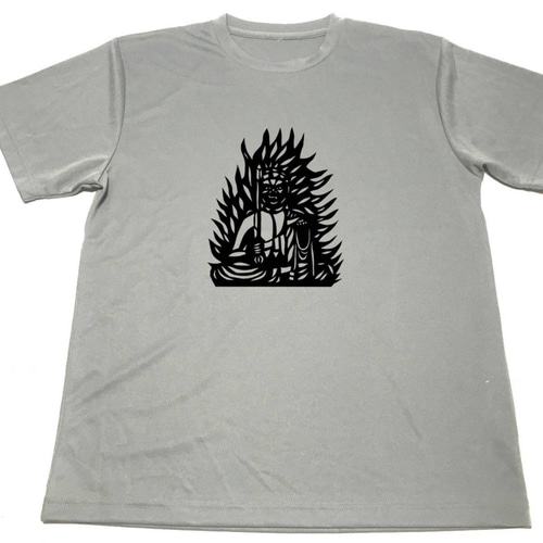 グレー 不動明王 ドライ Tシャツ 切り絵 グッズ 仏教 Tシャツ 5つ星