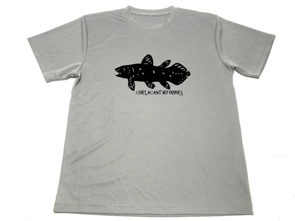 グレー シーラカンス ドライ Tシャツ 切り絵 グッズ 恐竜 古代魚