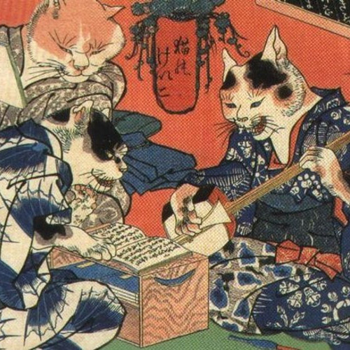 猫のならひ ドライTシャツ 歌川国芳 三味線 猫 グッズ 浮世絵 Tシャツ