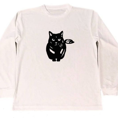 黒猫 切り絵 ドライ ロング Tシャツ 白 ロンT 猫 グッズ ネコ ねこ T