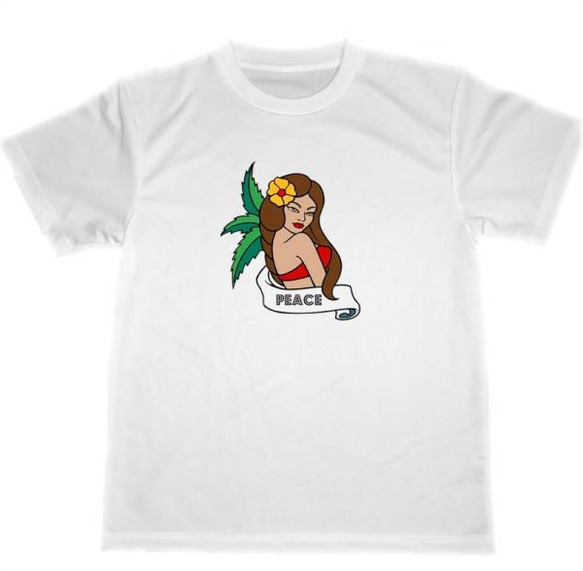 アロハ　ガール　ドライ　Tシャツ　ピース　平和　サーフィン　ハワイ　フラダンス　フラ　ガール 1枚目の画像