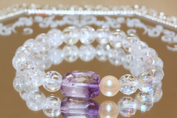 ≪指輪ブレス≫ バイカラーアメジスト＆マザーオブパール
