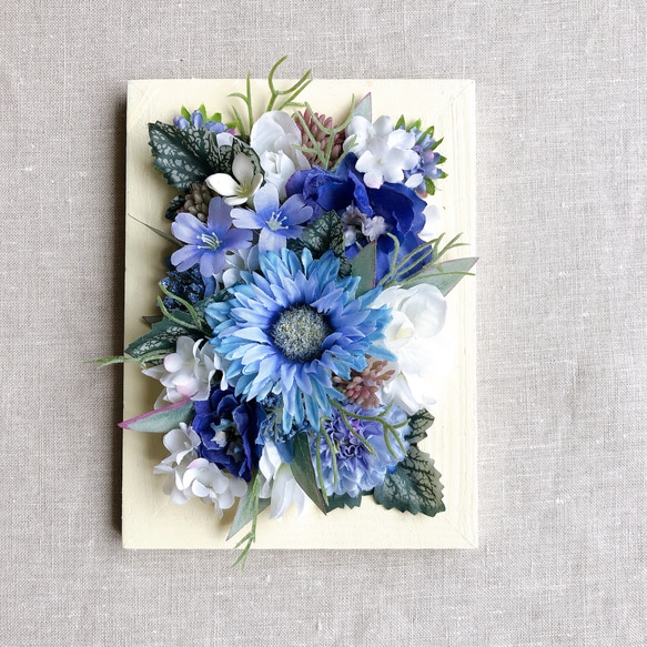 モダン造花アレンジメント ホワイト・ブルー