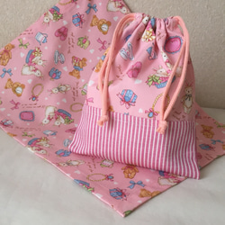 【K13】給食袋＆ランチョンマット（３０×４０）うさぎピンク 1枚目の画像