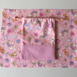 【K13】給食袋＆ランチョンマット（３０×４０）うさぎピンク 2枚目の画像