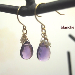 14kgf 紫水晶和淡水珍珠耳環 第2張的照片