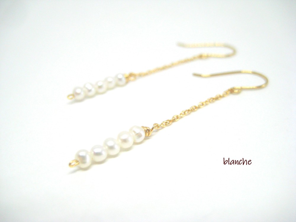 K18 淡水パール（バー＋チェーン）のピアス