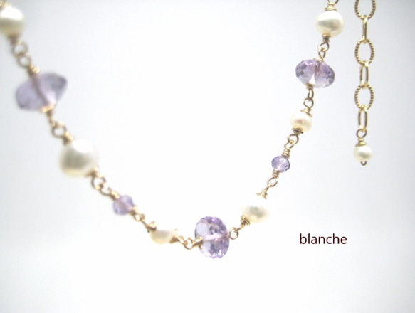14KGF粉紅色紫水晶和淡水珍珠手鍊 第4張的照片