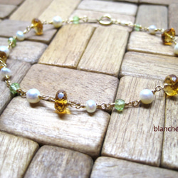 K18 黃水晶/橄欖石/淡水珍珠手鍊 第2張的照片