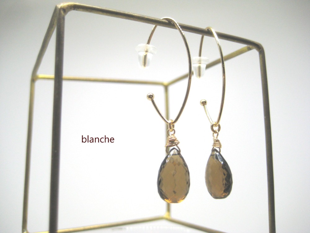 K18 ビアクォーツのマーキスフックピアス