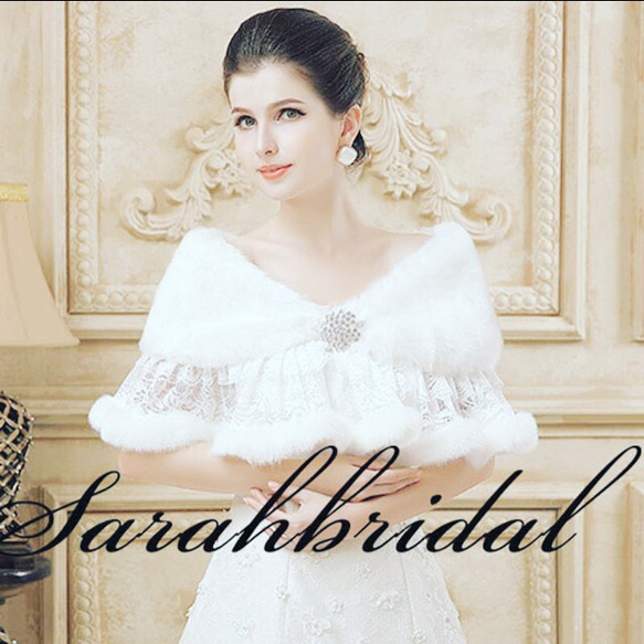 インポート】フェイクファーレースボレロ ドレス、ウェディングに  