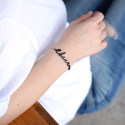 <Made-to-order>Lettering Leather Chain Bracelet "Unisex" 第8張的照片