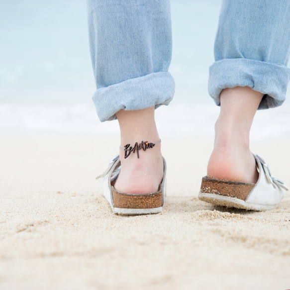 <Made-to-order>Lettering Leather Chain Anklet 第8張的照片