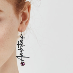 <Made-to-order>Lettering Leather & Swarovski Earring 第1張的照片