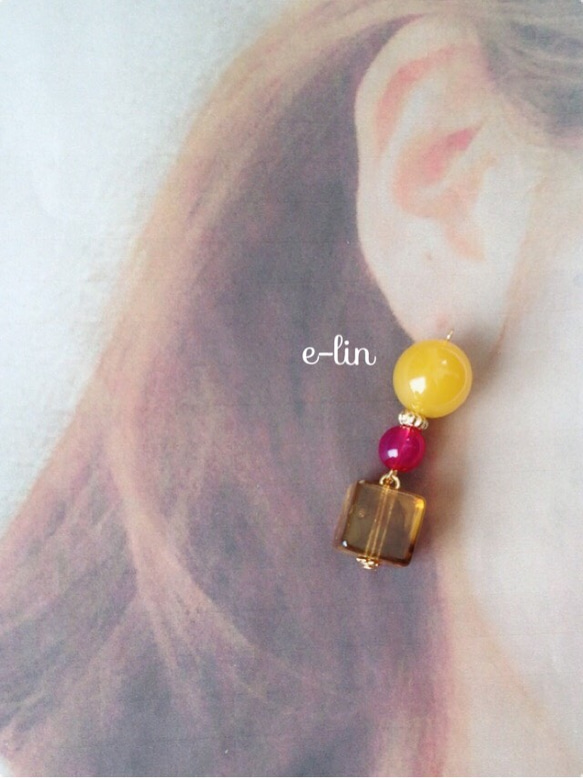 ⚪︎◾︎-yellow×pink cubeピアス/イヤリング-◾︎⚪︎ 5枚目の画像