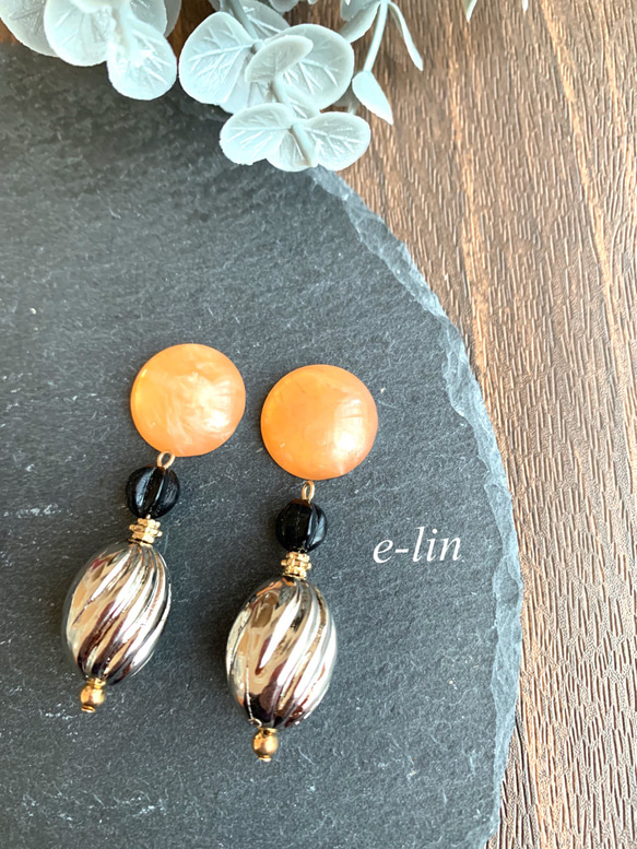 ⚫︎⚫︎Germany−orange×silverピアス/イヤリング⚫︎⚫︎ 4枚目の画像