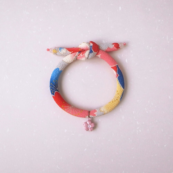 日本犬貓和布頸圈 項圈(單結式)--赤青+粉櫻花鈴鐺 第2張的照片