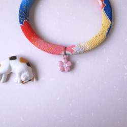 日本犬貓和布頸圈 項圈(單結式)--赤青+粉櫻花鈴鐺 第3張的照片